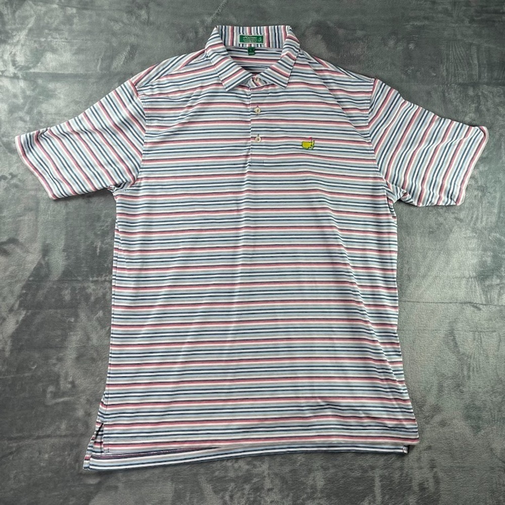 Peter Millar MASTERS AUGUSTA Golf Polo Shirt Sz L White Blue Red Summer Comfort